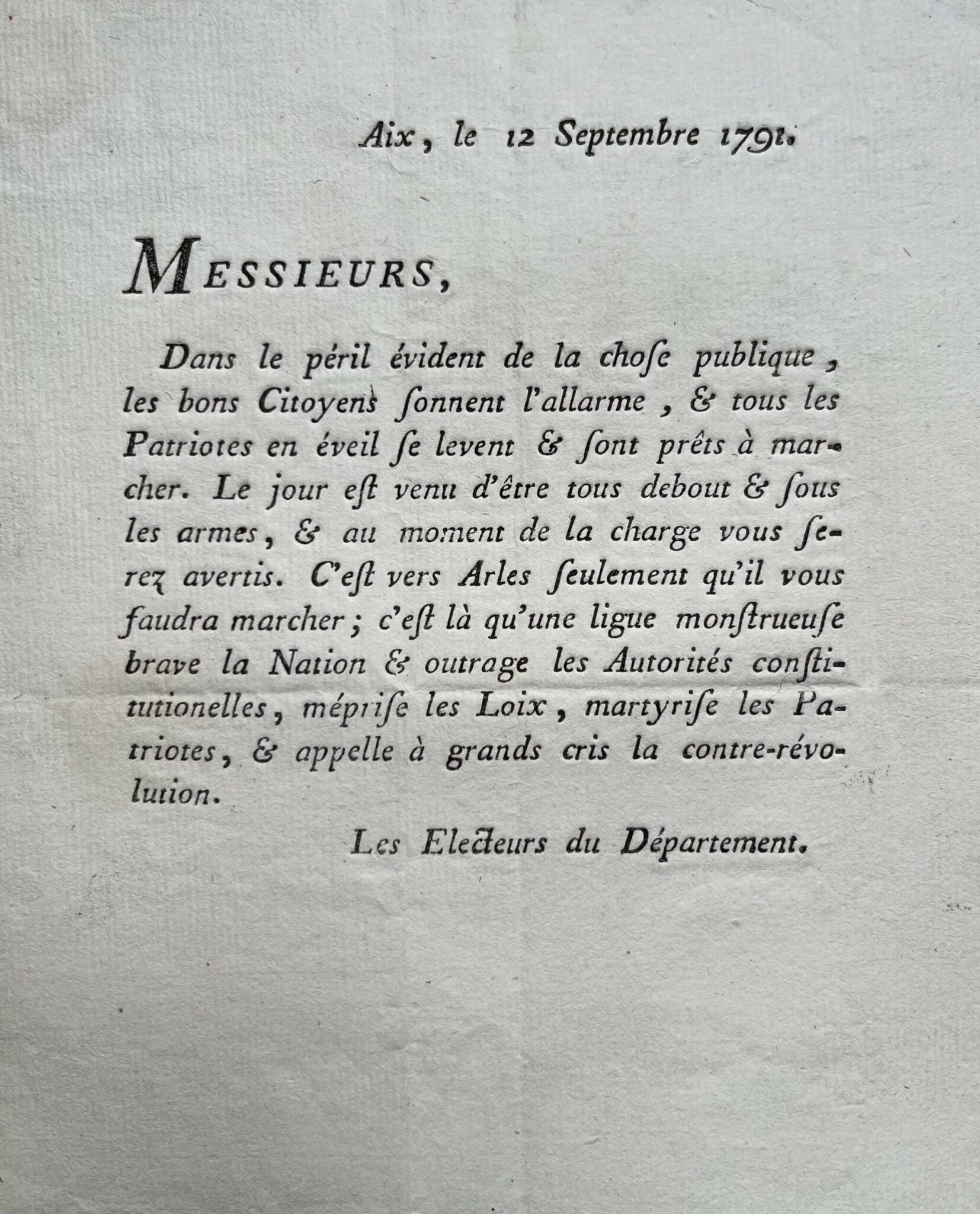 Appel au soulèvement pour marcher vers Arles et étouffer la contre-révolution Appel au soulèvement pour marcher vers Arles et étouffer la contre-révolution