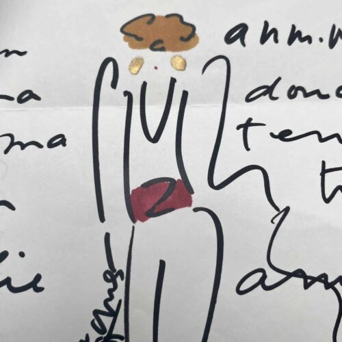 Sonia Rykiel dessine son amie Régine Deforges pour son anniversaire