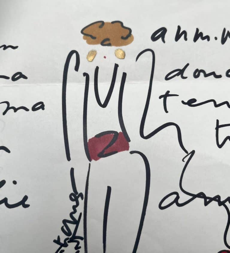 Sonia Rykiel dessine son amie Régine Deforges pour son anniversaire