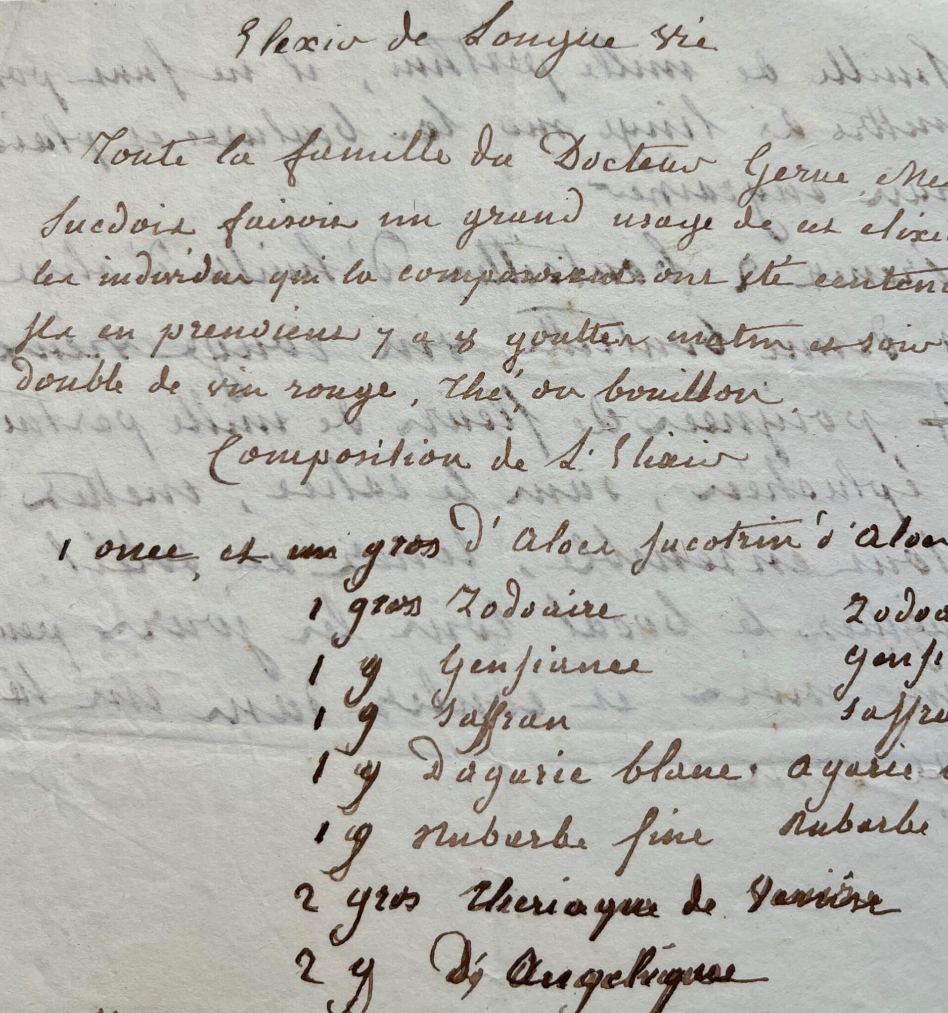 Recette manuscrite d’un « Elixir de longue vie » : ingrédients, préparation et usages Recette manuscrite d'un "Elixir de longue vie" : ingrédients, préparation et usages