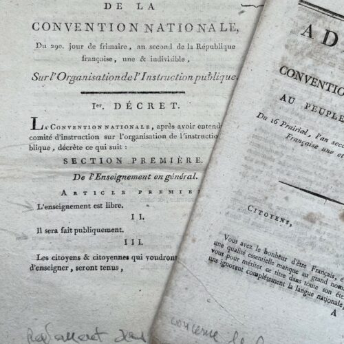 Deux imprimés révolutionnaires sur l'enseignement de la langue française et l’Instruction publique