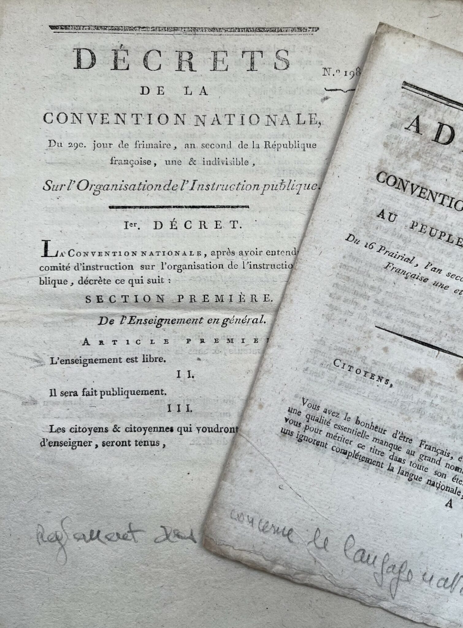 Deux imprimés révolutionnaires sur l'enseignement de la langue française et l’Instruction publique – vue 2 Deux imprimés révolutionnaires sur l'enseignement de la langue française et l’Instruction publique – vue 2