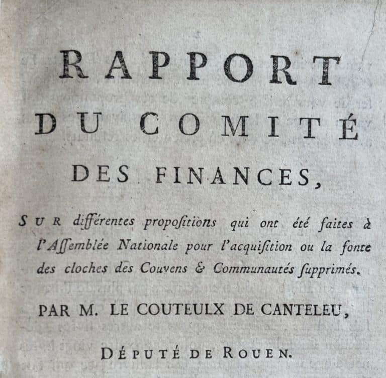 Plaquette révolutionnaire de Le Couteulx de Canteleu, sur la fonte des cloches des couvents et des communautés religieuses
