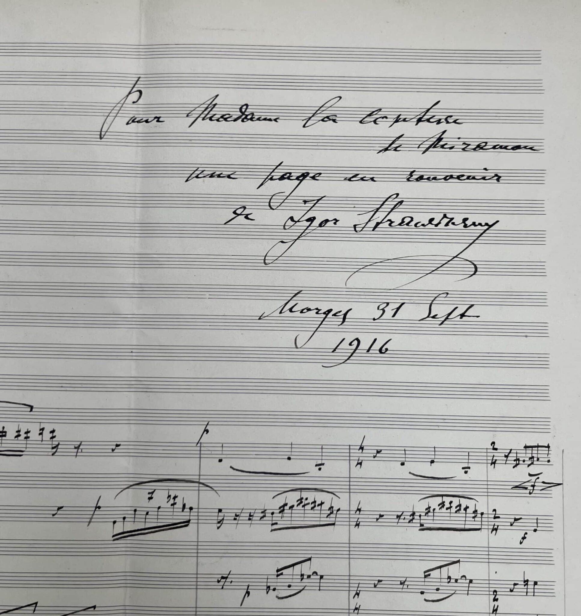 Spectaculaire manuscrit musical d'Igor Stravinsky extrait de "Renard" (1916) Spectaculaire manuscrit musical d'Igor Stravinsky extrait de "Renard" (1916)