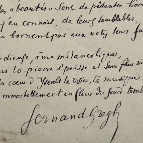Poème hommage de Fernand Gregh à Gabriel Fauré, dédié à Marguerite Long