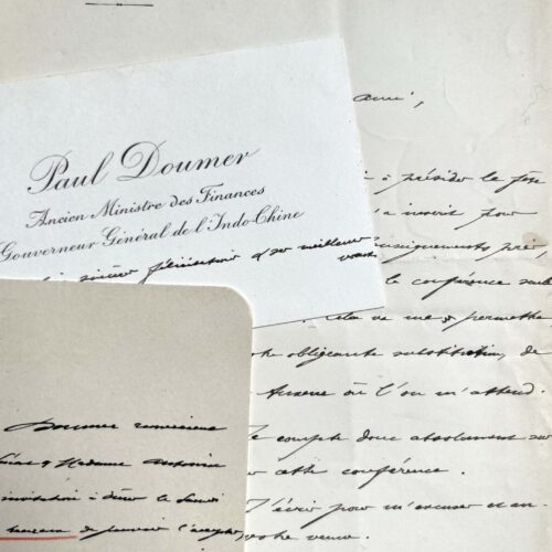 Ensemble de trois documents de la main de Paul Doumer dont une carte comme gouverneur de l'Indochine