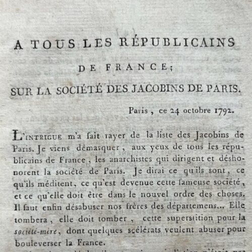 Discours de Brissot de Warville suite à son expulsion du Club des Jacobins