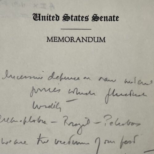 Kostbare handgeschreven notities van John Fitzgerald Kennedy, destijds senator voor Massachusetts