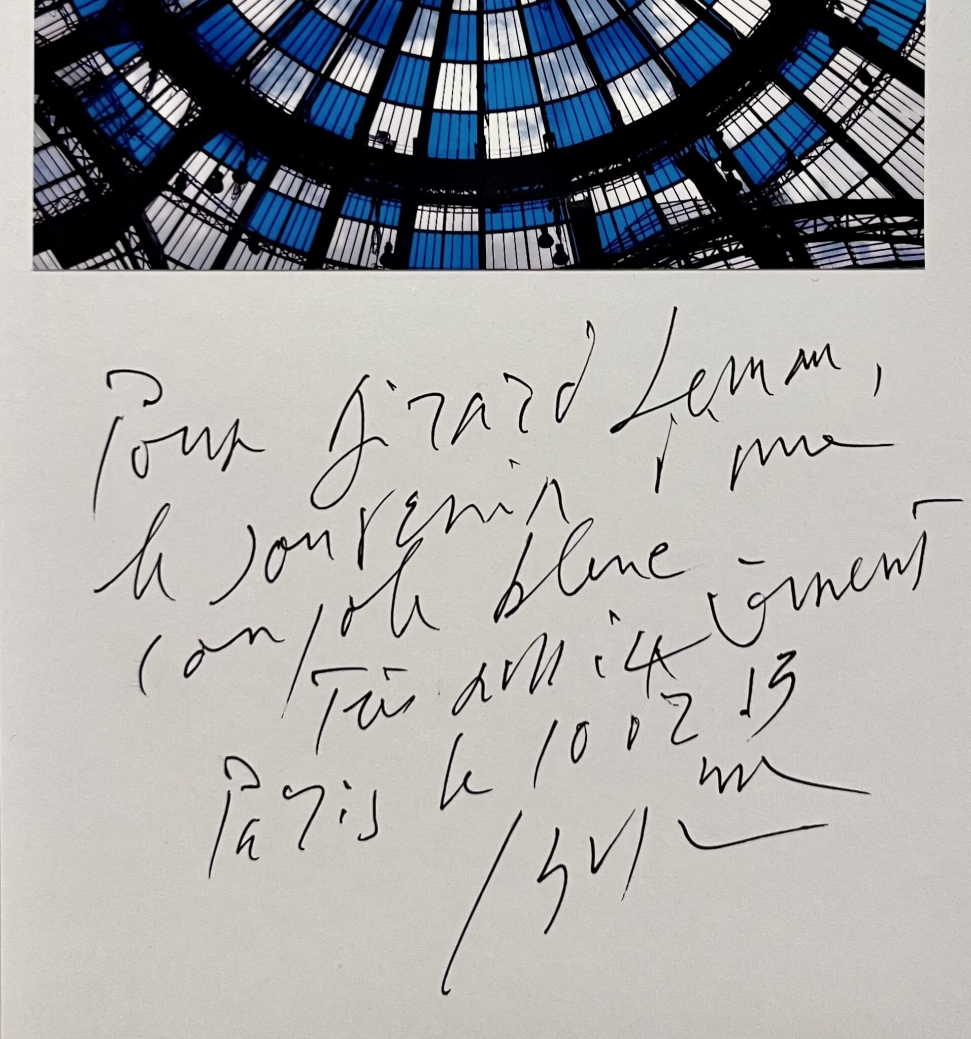 Dédicace de Daniel Buren sous une photo de son installation pour Monumenta au Grand Palais