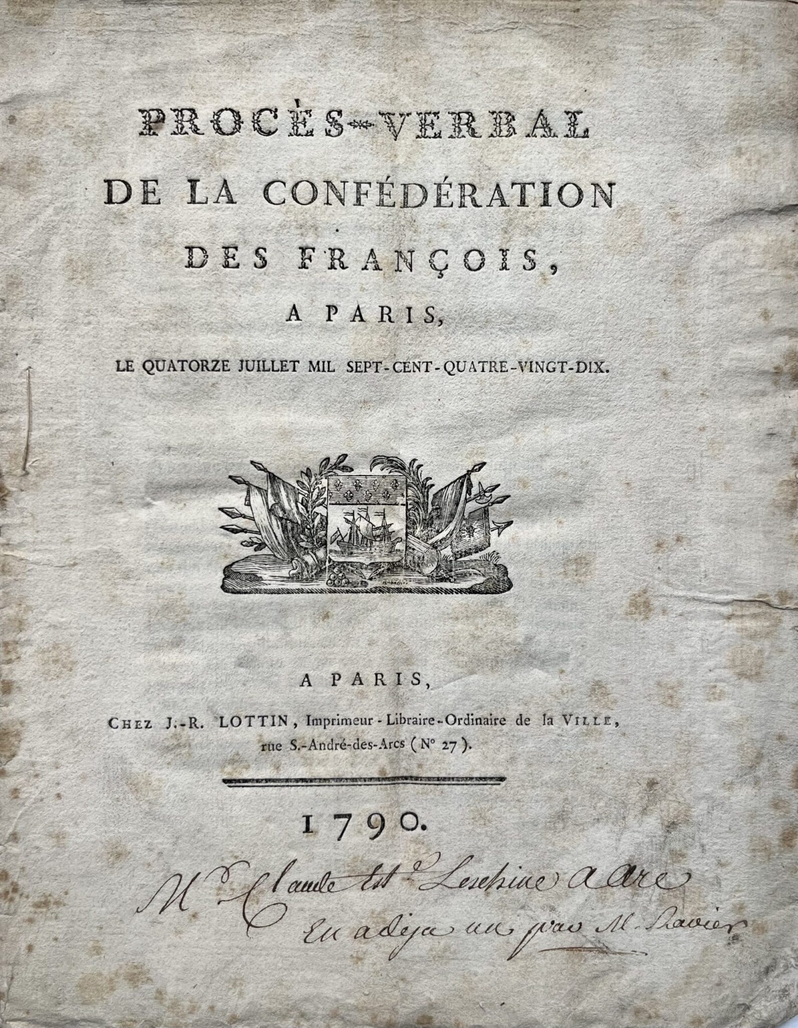 Juillet 1790 : compte-rendu des séances de la Confédération, présidées par Lafayette – vue 2 Juillet 1790 : compte-rendu des séances de la Confédération, présidées par Lafayette – vue 2
