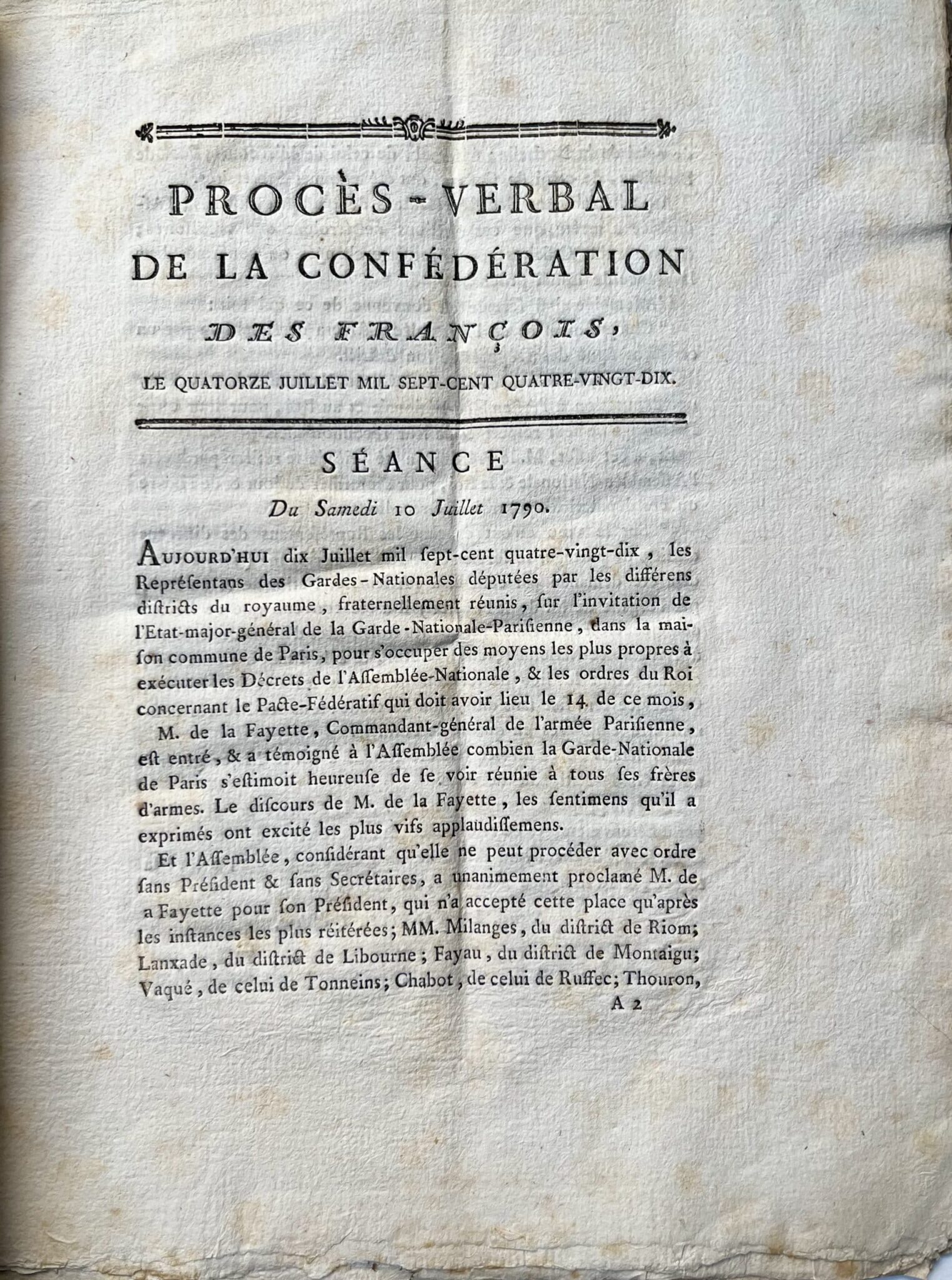 Juillet 1790 : compte-rendu des séances de la Confédération, présidées par Lafayette – vue 3 Juillet 1790 : compte-rendu des séances de la Confédération, présidées par Lafayette – vue 3