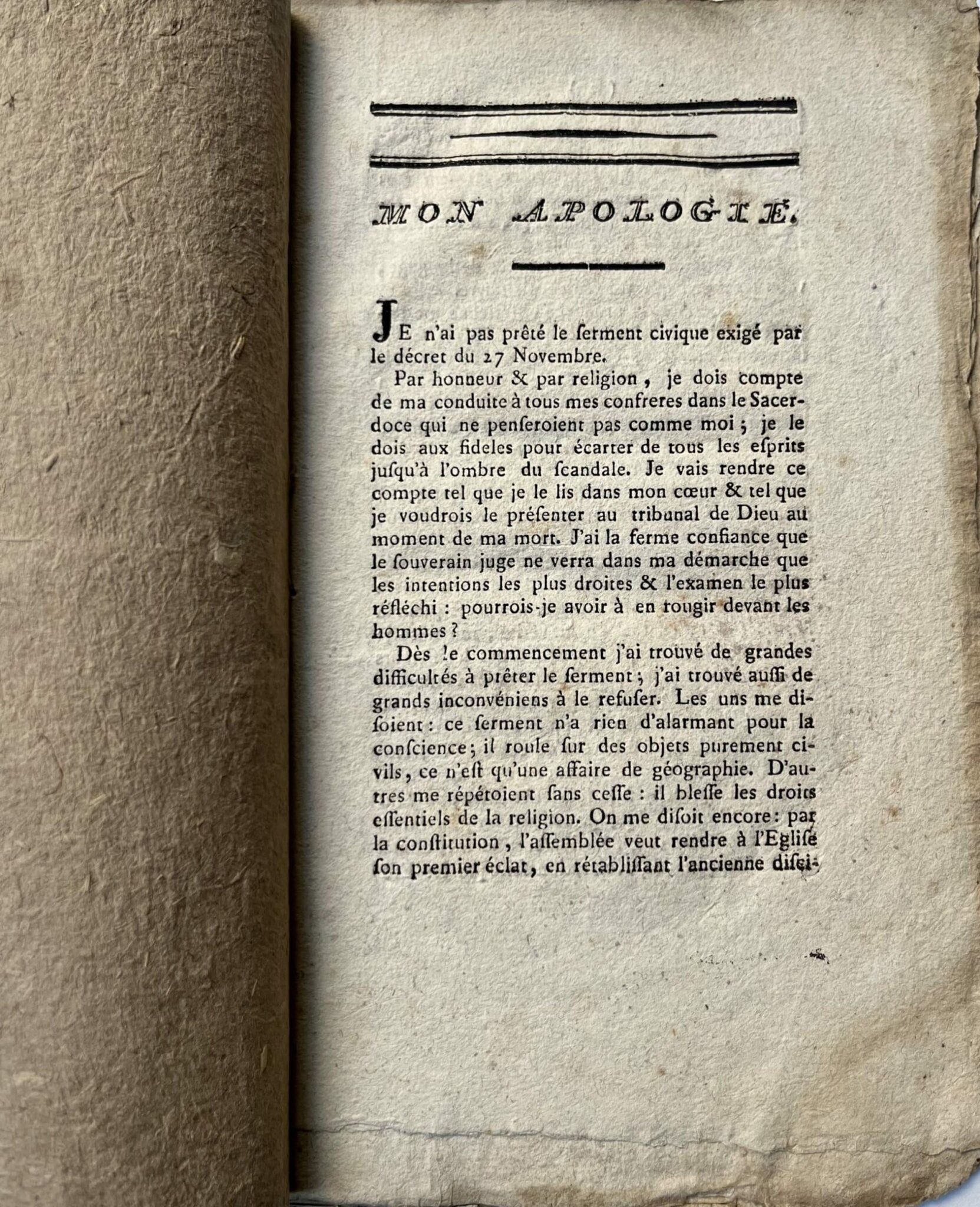 Brochure anonyme d’un prêtre ayant réfusé de prêter serment à la constitution civile du Clergé Brochure anonyme d'un prêtre ayant réfusé de prêter serment à la constitution civile du Clergé