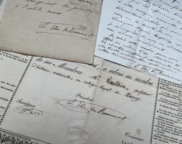 Ensemble de trois documents du géologue Léonce Élie de Beaumont