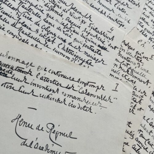 Manuscrit d'une chronique de "La Vie Littéraire" d'Henri de Régnier