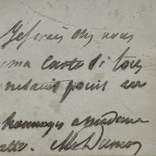 On his business card, Alexandre Dumas warns that some items are being held up in customs