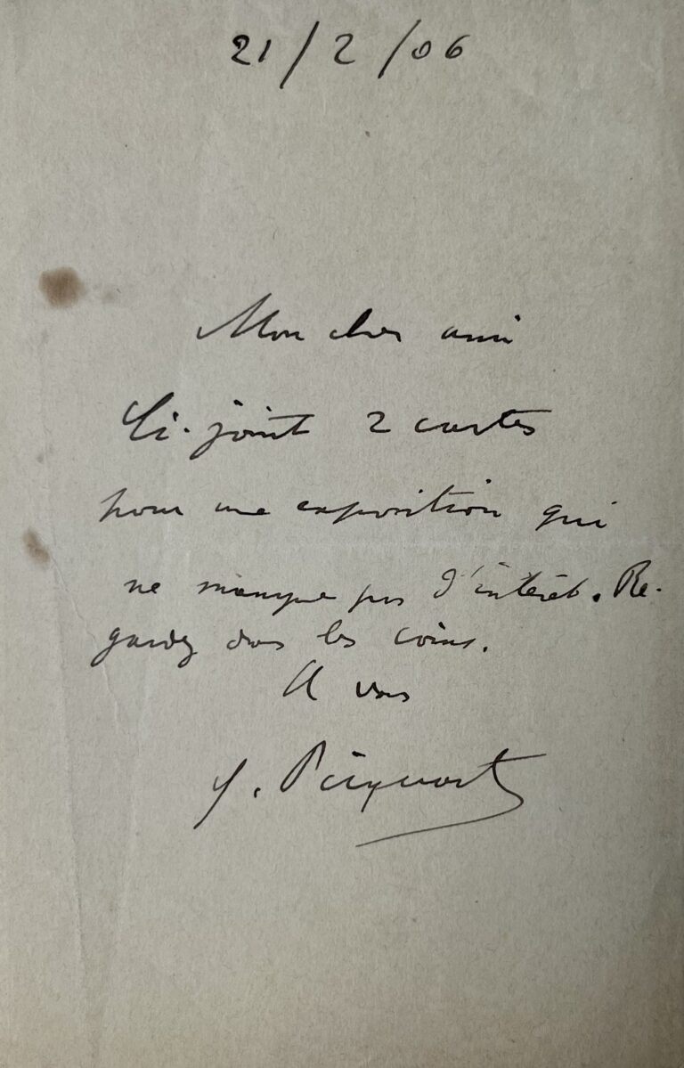 Billet autographe du général Georges Picquart, héros de l&rsquo;affaire Dreyfus