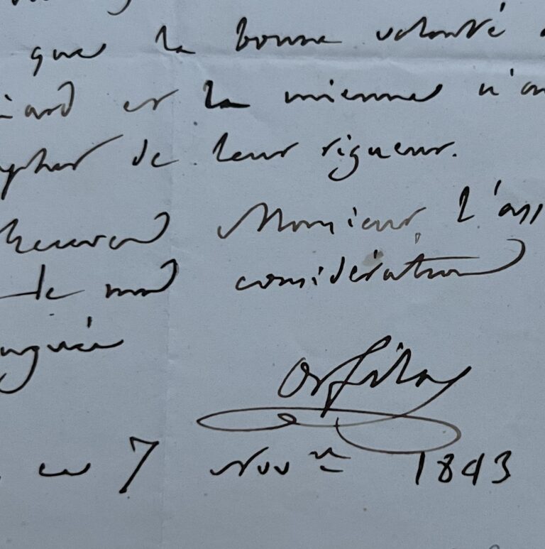 Lettre du chimiste et médecin Mathieu Orfila adressée à Amédée Girod de l&rsquo;Ain