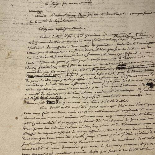 Très rare et intéressante lettre de Gracchus Babeuf, incarcéré à Sainte-Pélagie