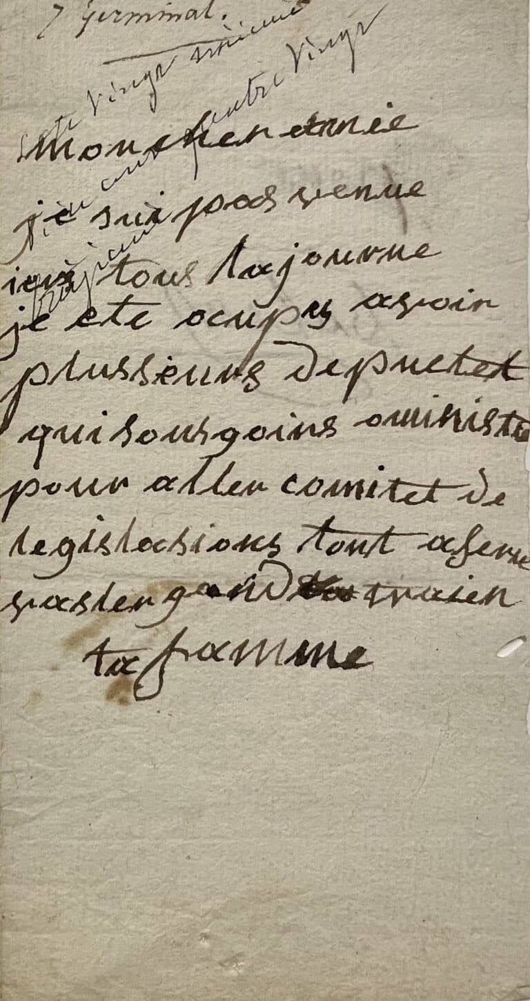Deux billets de Marie-Anne Babeuf à son mari Gracchus Babeuf alors incarcéré