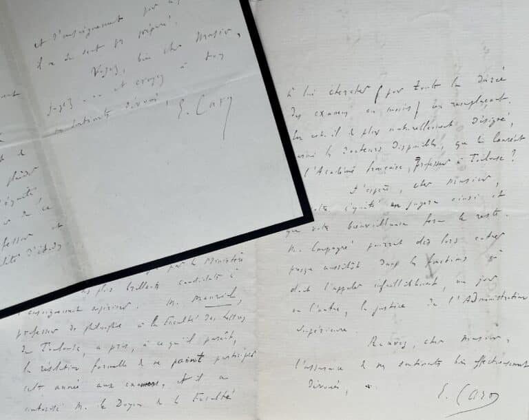 Deux lettres d&rsquo;Elme Caro recommandant Emmanuel des Essarts et Gabriel Compayré