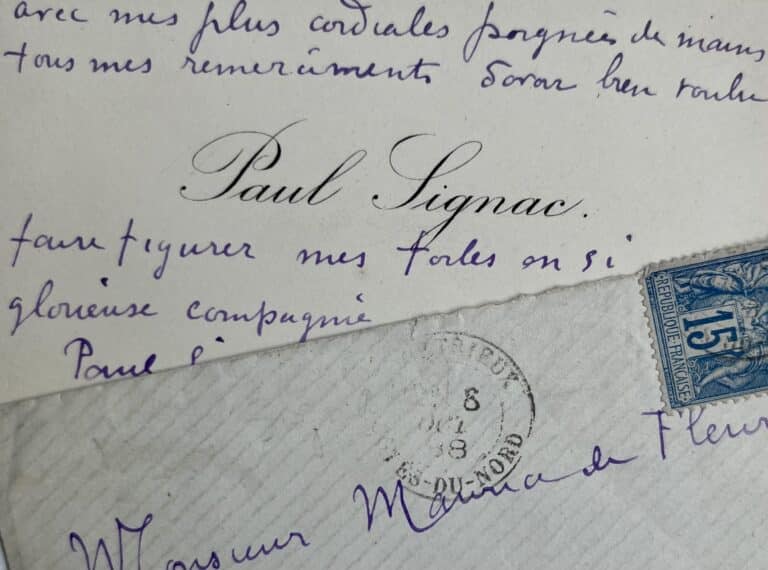 De Pontrieux, Paul Signac remercie Maurice de Fleury d&rsquo;avoir exposé ses toiles « en si glorieuse compagnie »