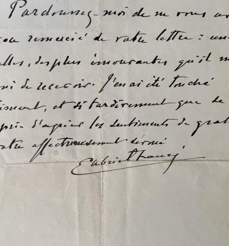 Gabriel Fauré très ému par une lettre reçue après la création de son Trio avec piano