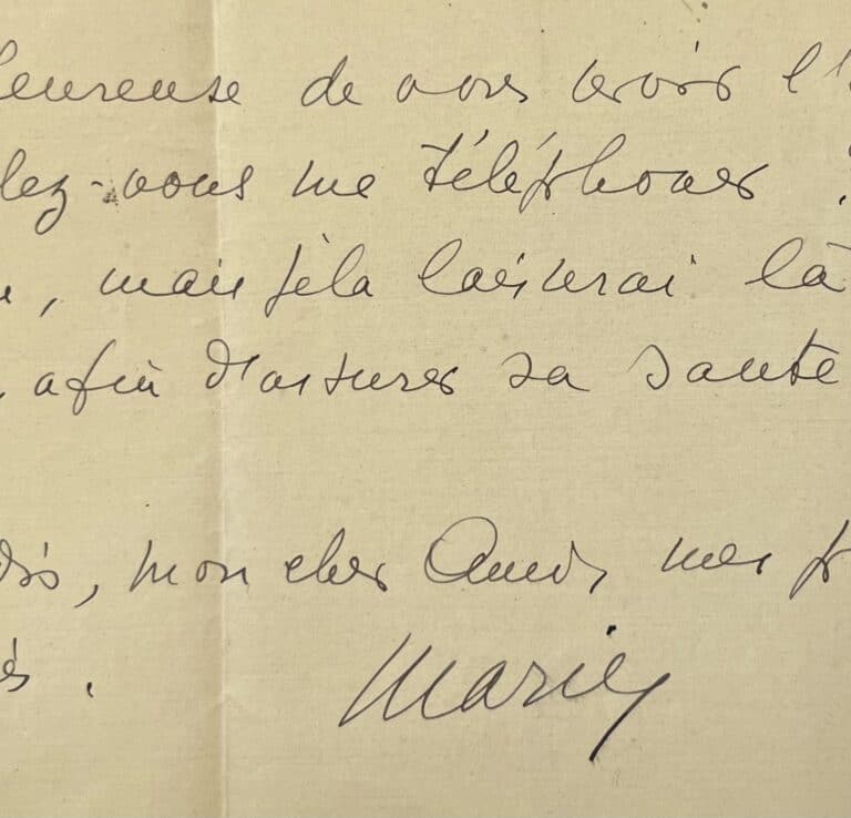 La psychanalyste Marie Bonaparte assure son confrère Maurice de Fleury de son amitié