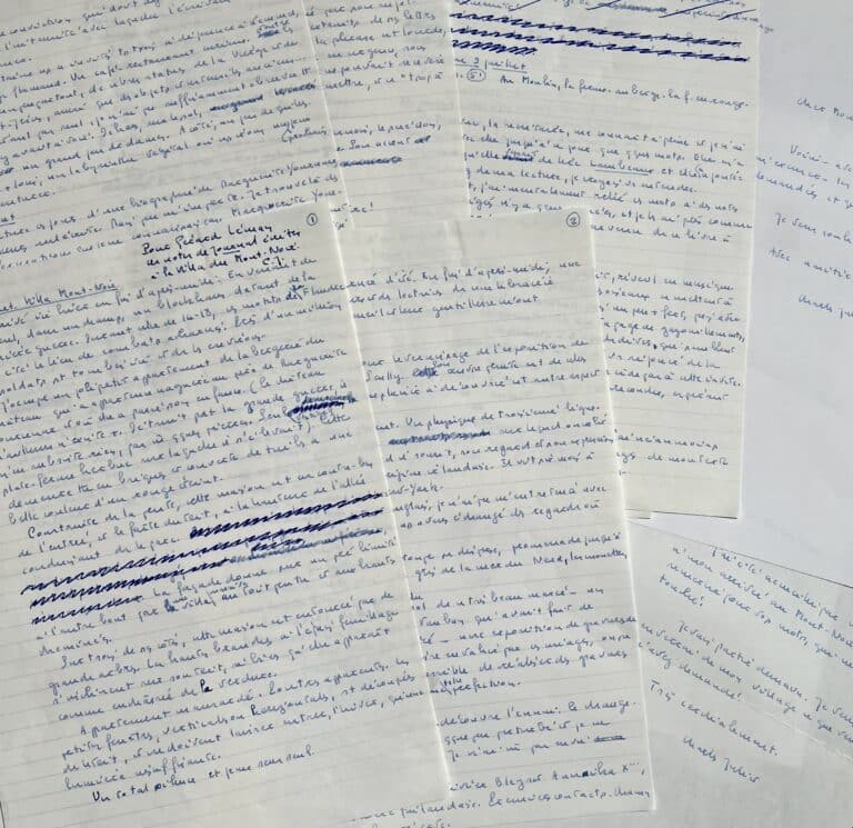Six pages autographes du monumental « Journal » de Charles Juliet durant son voyage à la Villa Mont-Noir de Marguerite Yourcenar