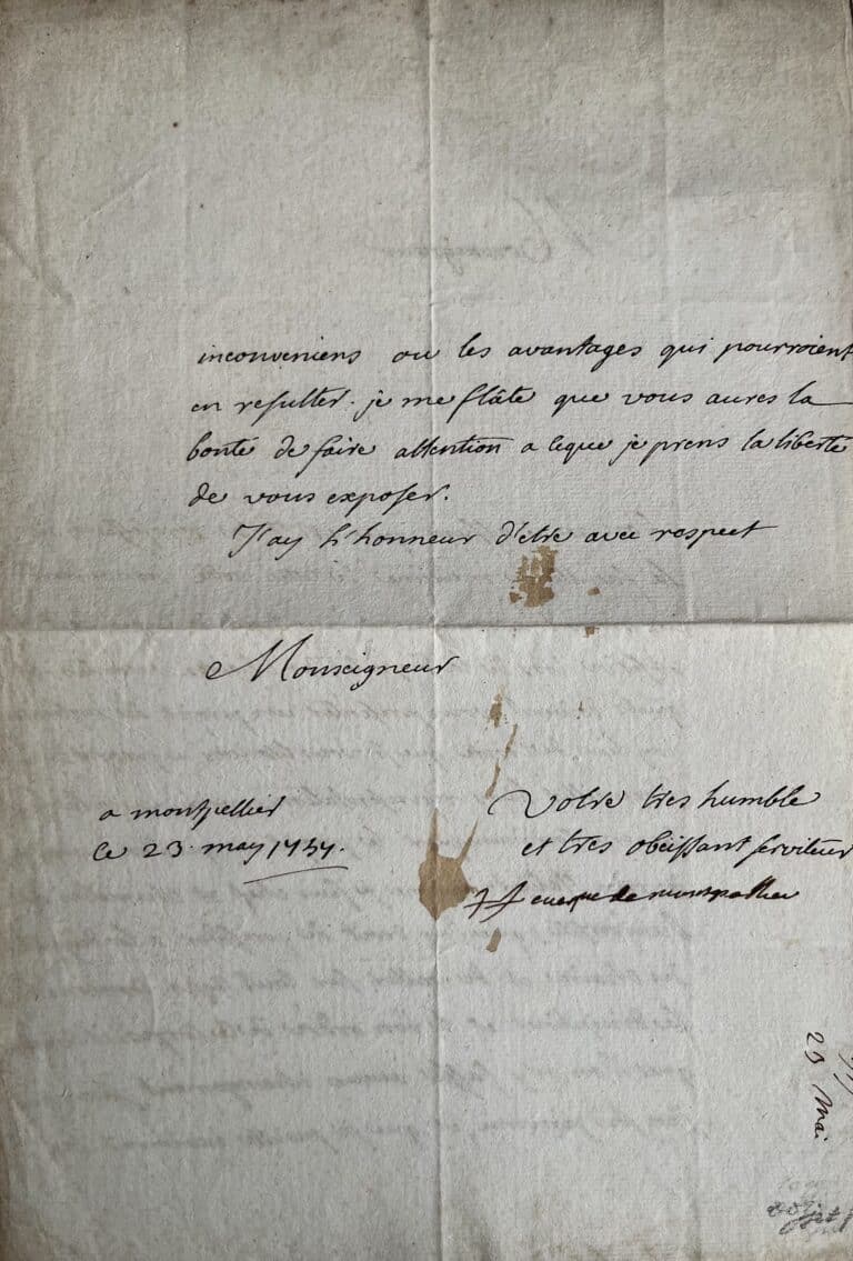 Lettre de l&rsquo;évêque de Montpellier sur « la dispute des chaires vacantes » à la faculté de médecine