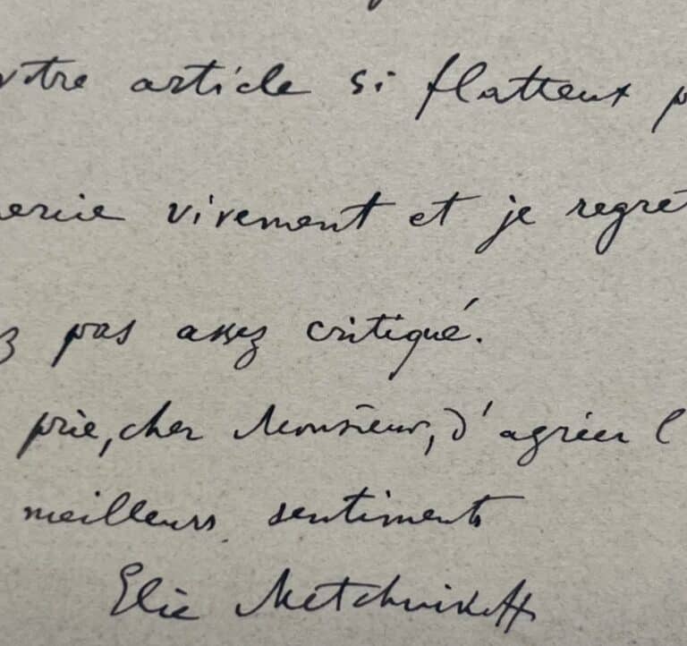 Le bactériologiste et prix Nobel Ilya Metchnikov regrette un article trop élogieux