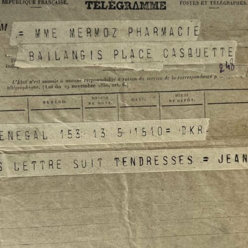 Telegramm von Jean Mermoz an seine Mutter aus dem Senegal am Vorabend der Eröffnung der ersten Postroute nach Brasilien