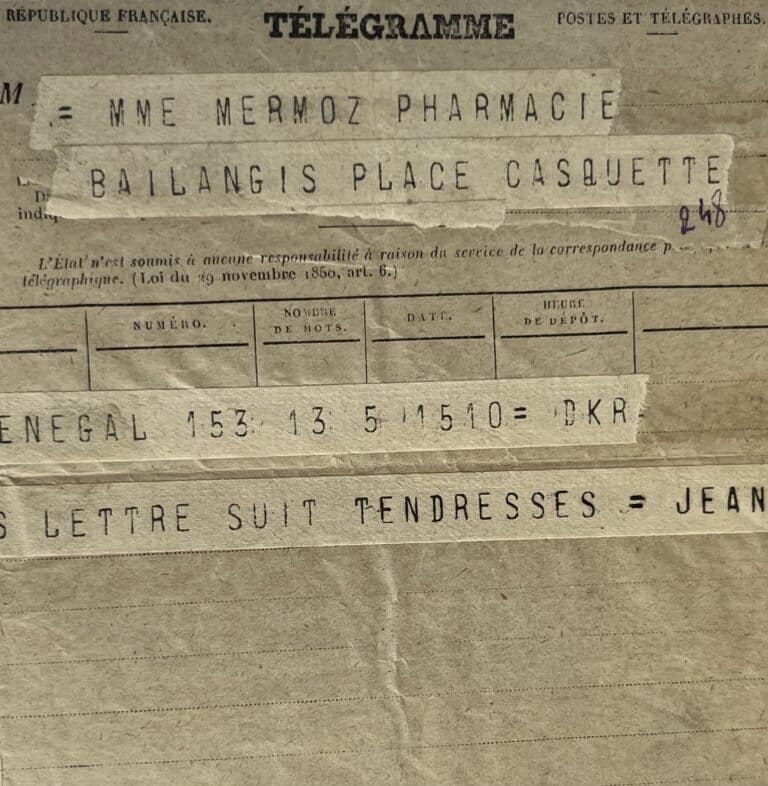 Télégramme de Jean Mermoz à sa mère, du Sénégal, à la veille d&rsquo;ouvrir la première voie postale vers le Brésil