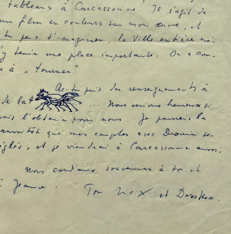 Lettre illustrée de Max Ernst évoquant son chef d&rsquo;oeuvre La Ville entière