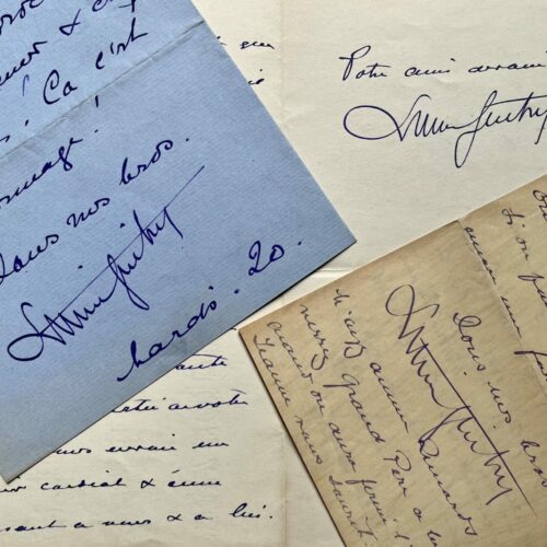 Truculente correspondance de 3 lettres de Lucien Guitry sur son travail, sa santé et sur la guerre