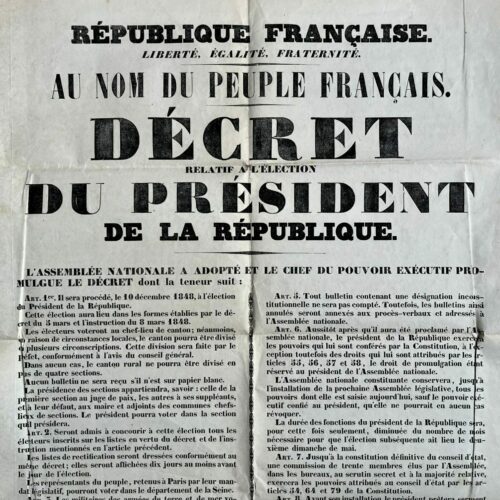 Plakat aus dem Jahr 1848 zur Wahl des Präsidenten der Republik