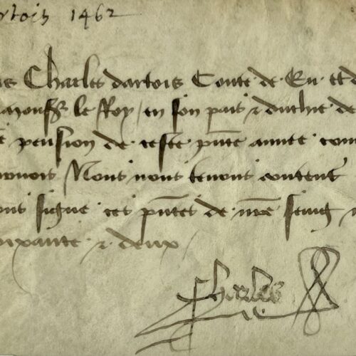Quittance signée par Charles d'Artois, prisonnier des Anglais à Azincourt et compagnon de Charles VII