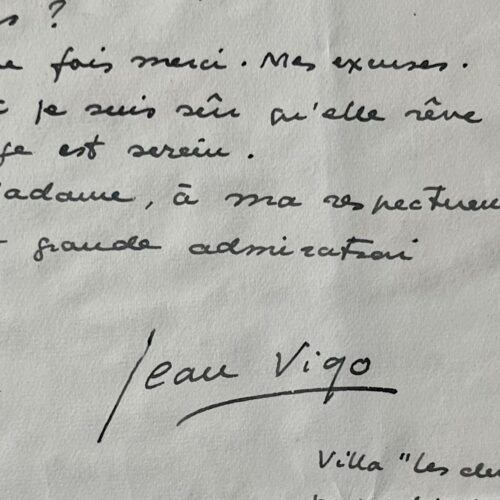 Zeldzame en belangrijke brief van filmmaker Jean Vigo over zijn ontmoeting met Germaine Dulac en zijn huwelijk