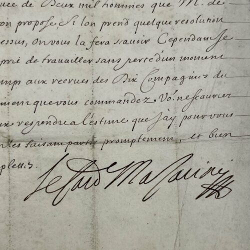 Lettre signée du Cardinal Mazarin écrite de Stenay dans la Meuse