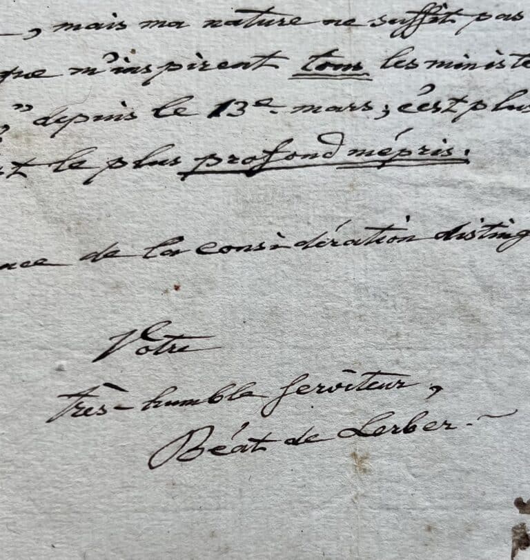 L&rsquo;érudit et homme politique suisse Beat Rudolf von Lerber exprime son mépris et son dégoût