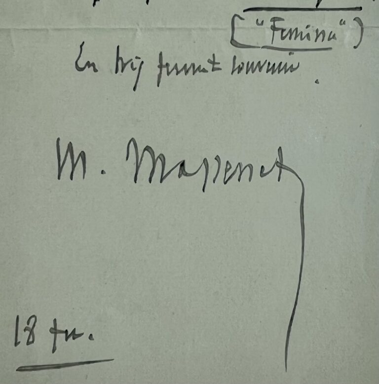Jules Massenet envoie une souscription pour le magazine « Fémina »
