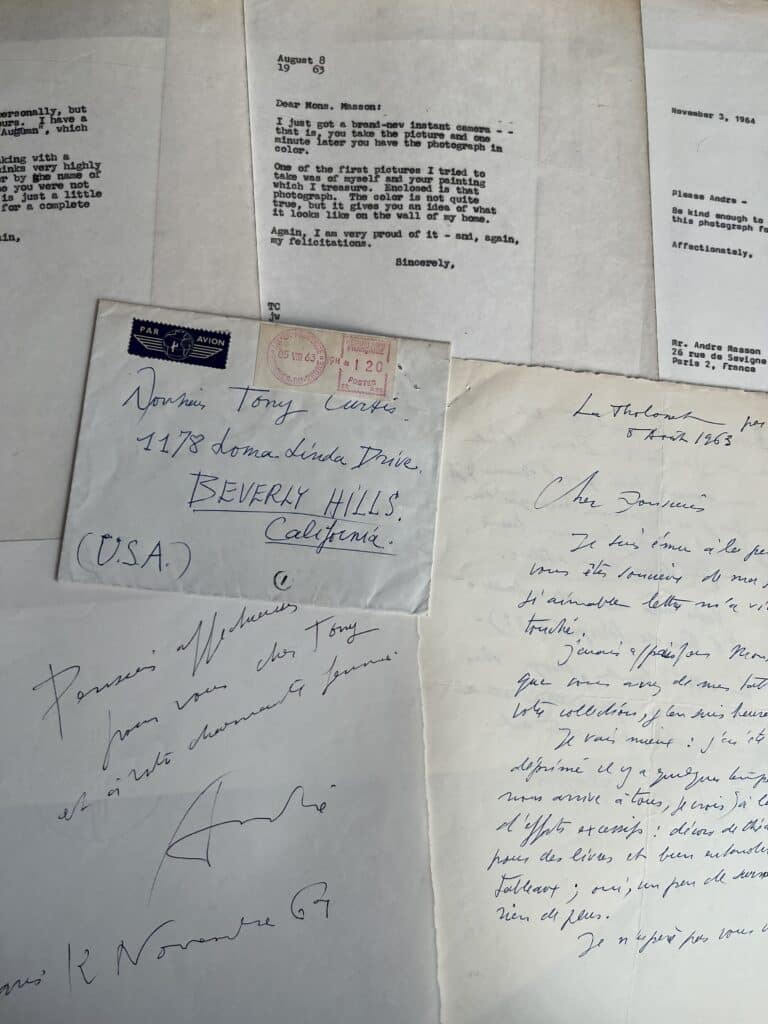 Lettre du peintre André Masson adressée à l&rsquo;acteur américain Tony Curtis