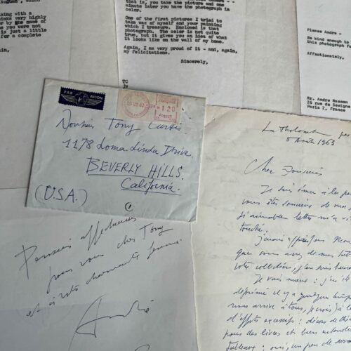 Lettre du peintre André Masson adressée à l'acteur américain Tony Curtis