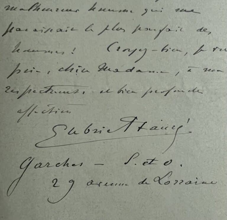 Les condoléances de Gabriel Fauré à la cantatrice Marie Trélat pour « le plus parfait des hommes »