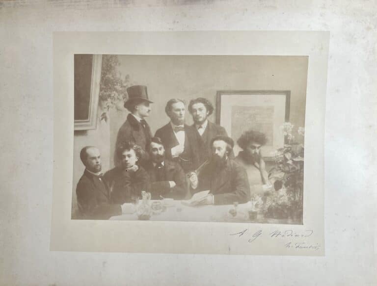 Grande photographie du tableau « Un coin de table » (Rimbaud et Verlaine), dédicacée par Fantin-Latour à Germain Hédiard