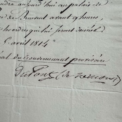 Du Pont de Nemours convocó a Demersan a la casa de Talleyrand al día siguiente de la caída de Napoleón