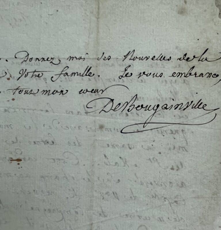Rare lettre de Louis-Antoine de Bougainville sur l&rsquo;expédition des Malouines (Falkland)