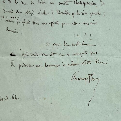 Due note di Champfleury: fissa appuntamenti e va al Comitato Shakespeare