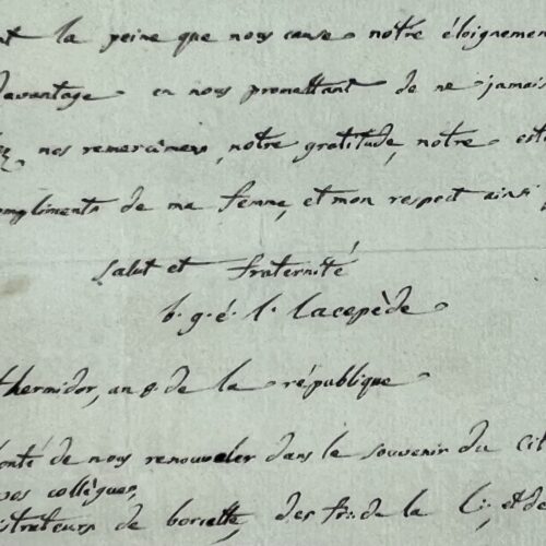 Una afectuosa carta del castillo del conde de Lacépède a Dorsel y a los hermanos de una logia masónica