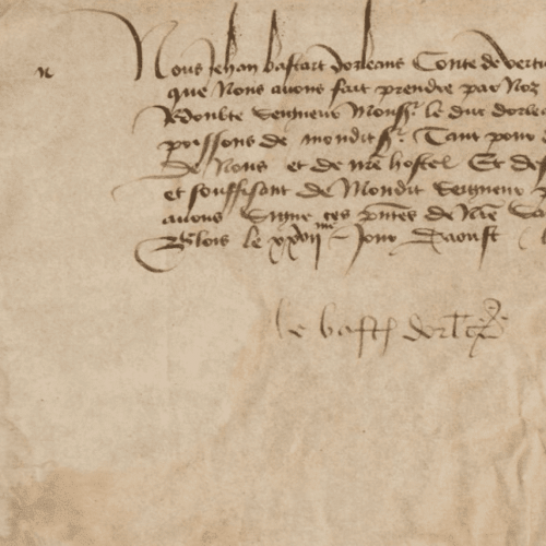 Raro pergamino firmado por Jean de Dunois, compañero de armas de Juana de Arco