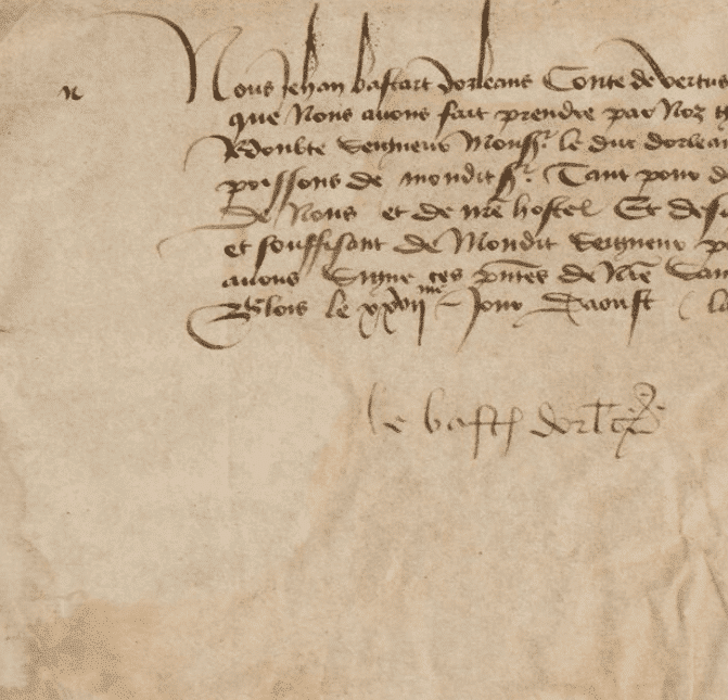 Rare parchemin signé par Jean de Dunois, le compagnon d&rsquo;armes de Jeanne d&rsquo;Arc